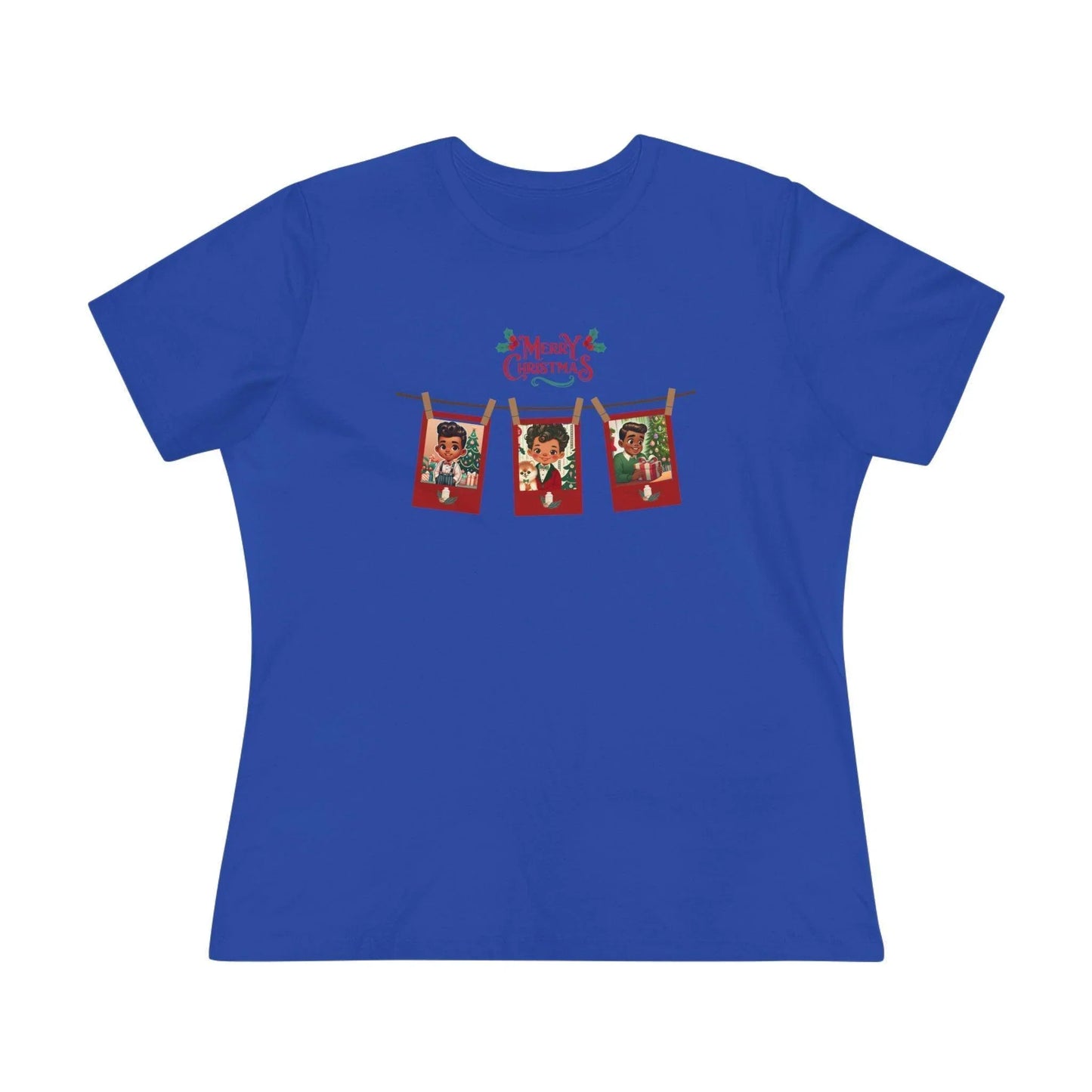 Merry Christmas - Photo Banner - Darker Skin Tone - Women's Softstyle Tee - Whippie's