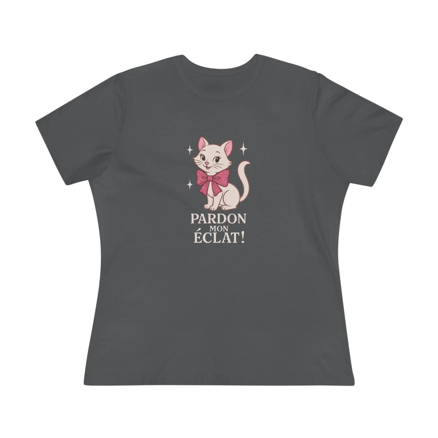 Pardon Mon Éclat White Sparkly Cat with Pink Bow Women's Tee - Whippie's