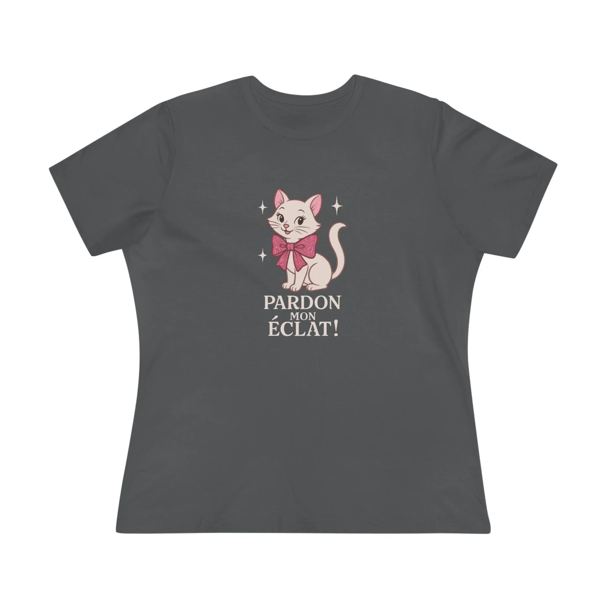 Pardon Mon Éclat White Sparkly Cat with Pink Bow Women's Tee - Whippie's