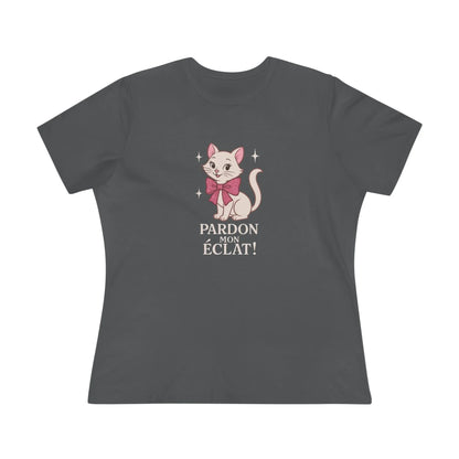 Pardon Mon Éclat White Sparkly Cat with Pink Bow Women's Tee - Whippie's