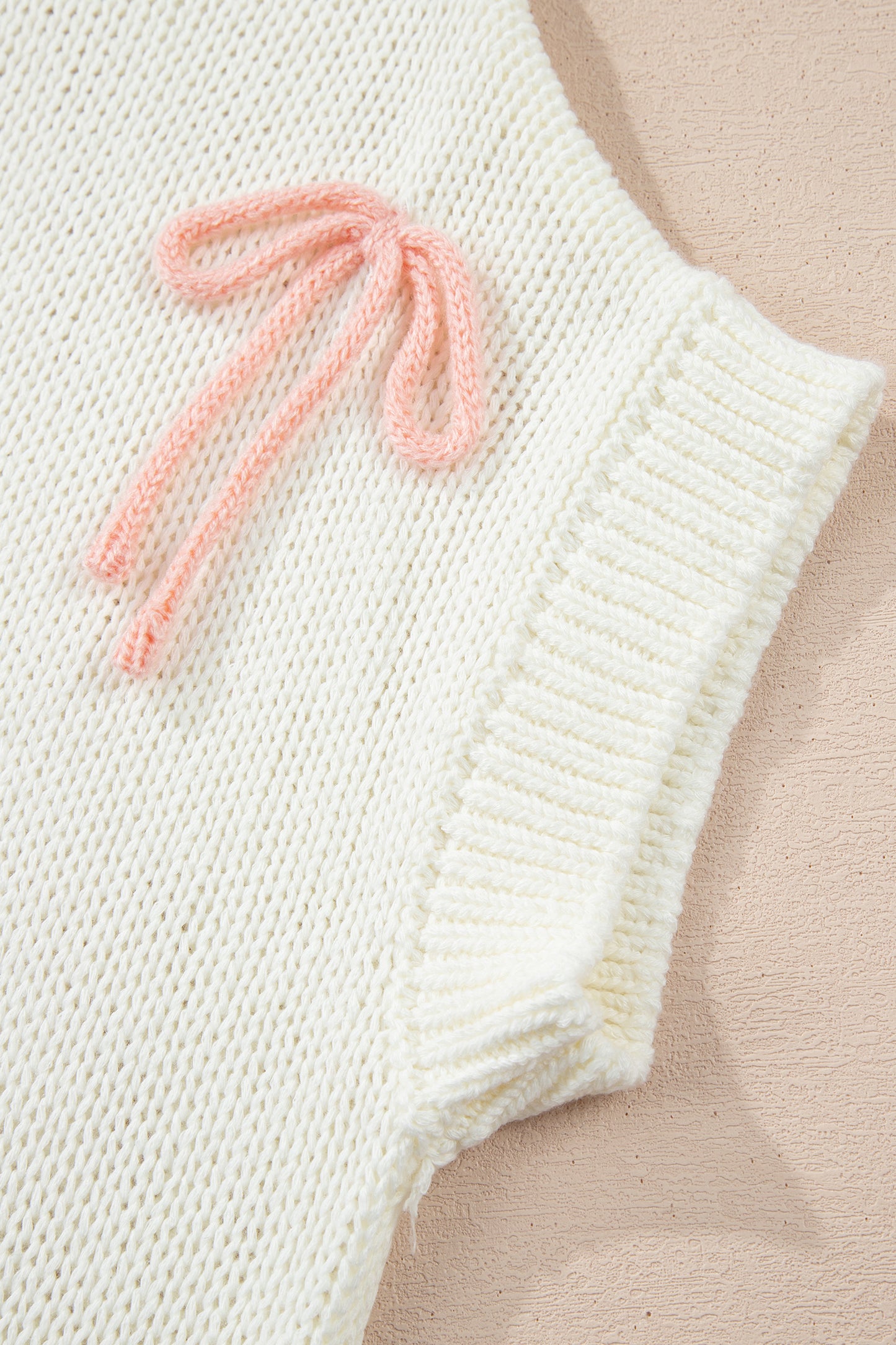 Short Sleeve Knit Applique Bow Sweater