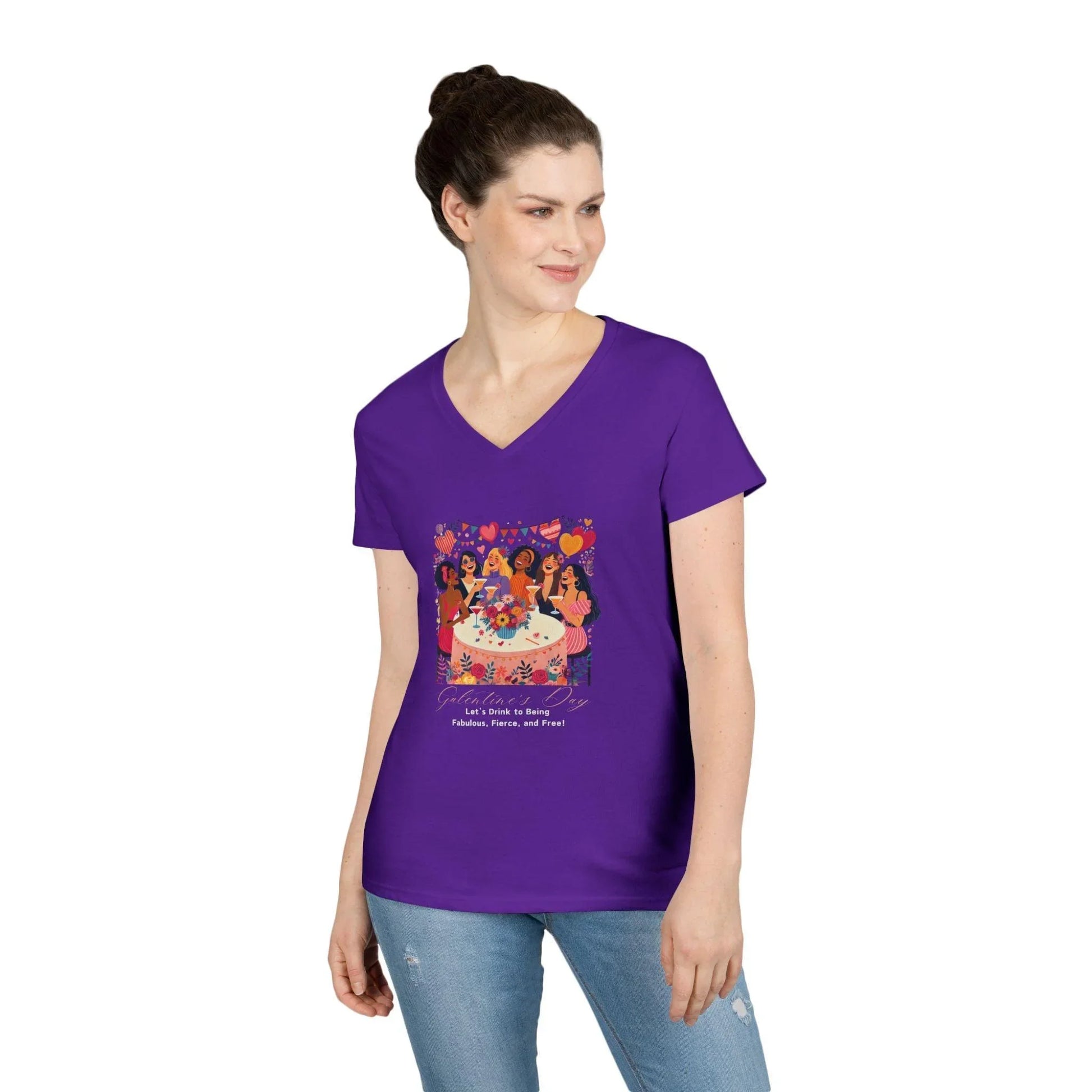 💖 Galentine's Day: Fabulous, Fierce & Free! 🥂 Ladies' V-Neck Tee ✨ Celebrate the power of female friendship! - Whippie's