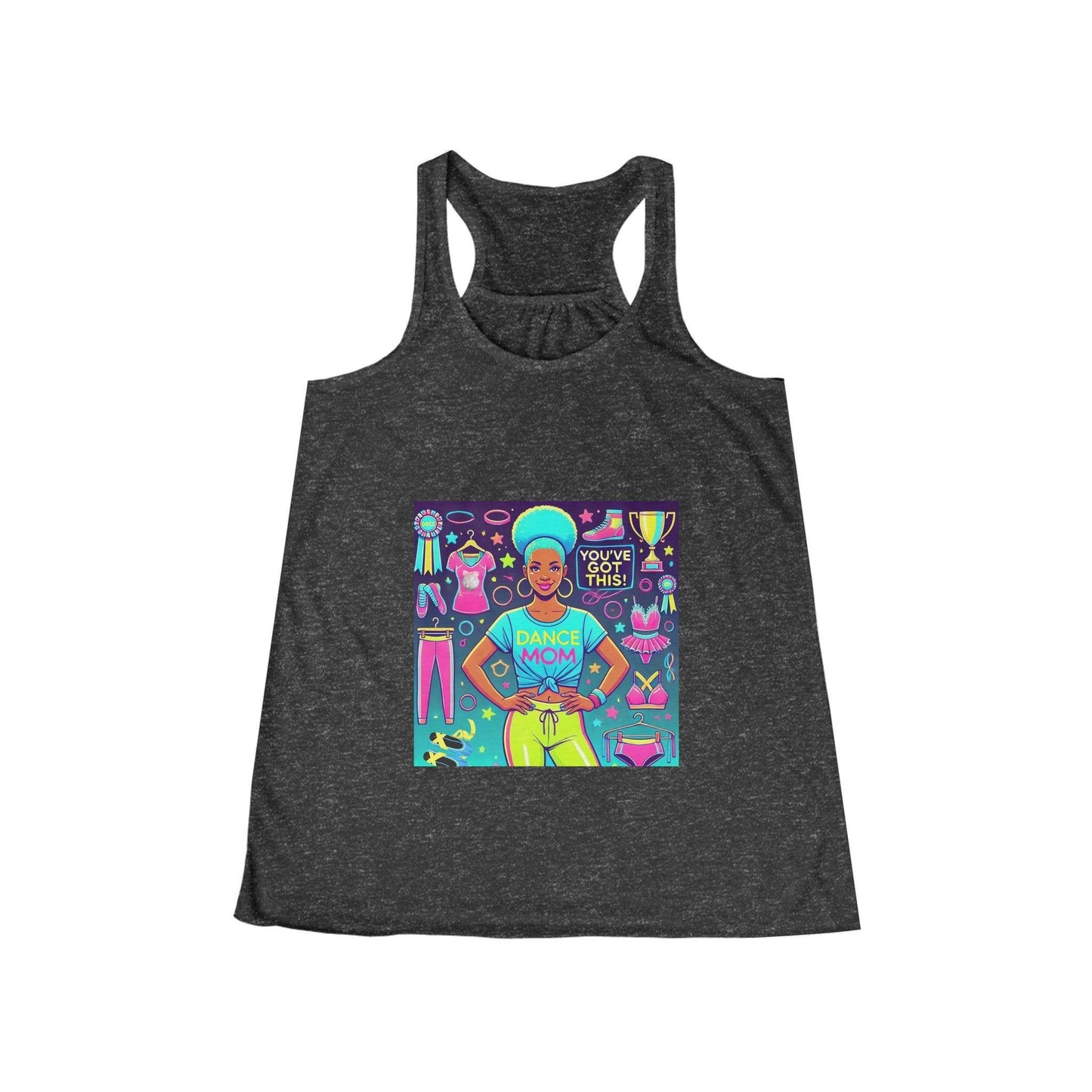 Dance Mom: You've Got This - Darker Skin Tone Mom - Blue Hair - Women's Flowy Racerback Tank - Whippie's
