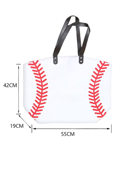 Baseball Canvas Tote Bag | White Game Day Shoulder Bag