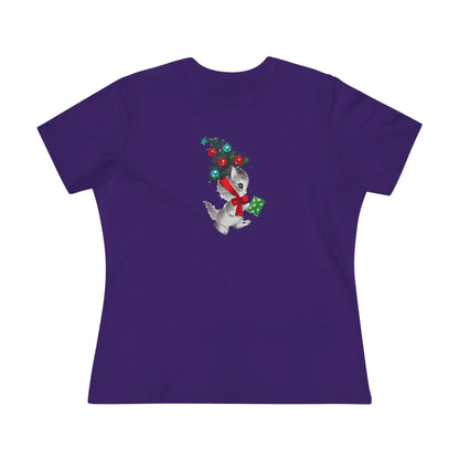 Kittie with Christmas Tree Hat and Card - Women's Softstyle Tee - Whippie's