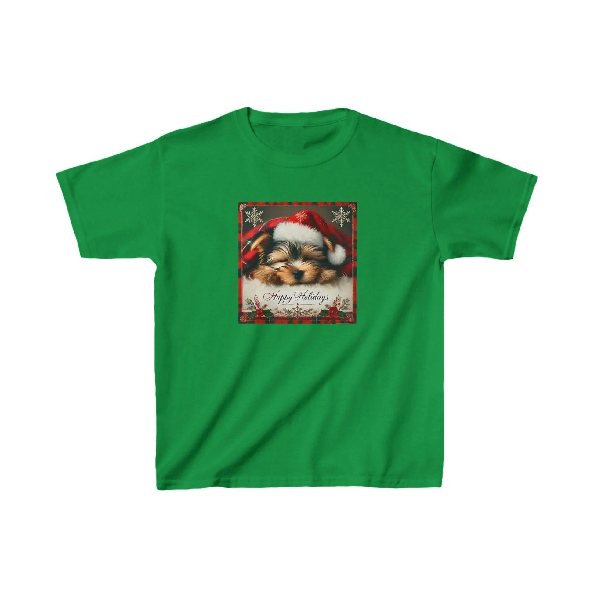 Snoozing Santa's Little Helper: Happy Holidays 🐶 Kids Heavy Cotton™ Tee! - Whippie's