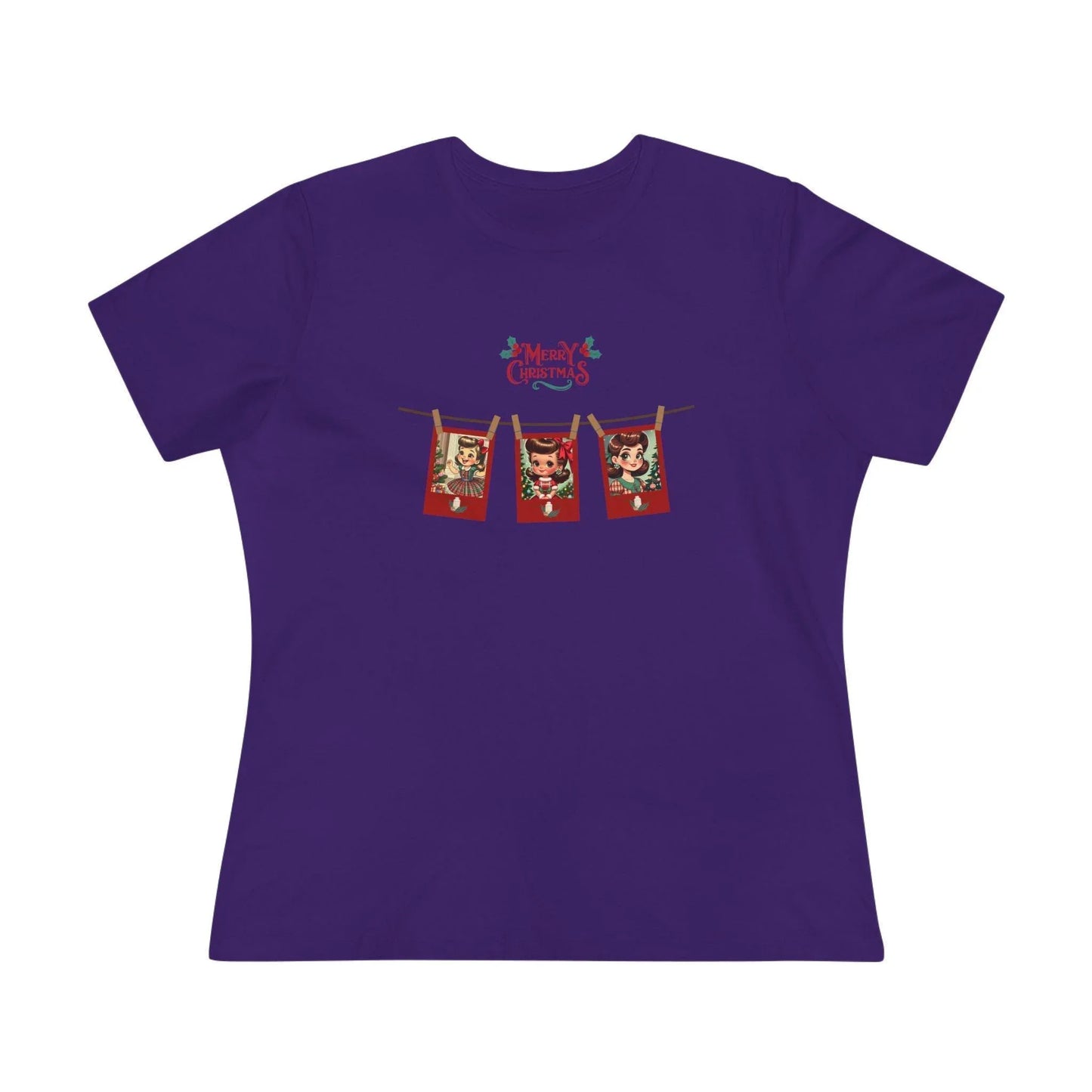 Merry Christmas - Photo Banner - Brunette Girls - Women's Softstyle Tee - Whippie's
