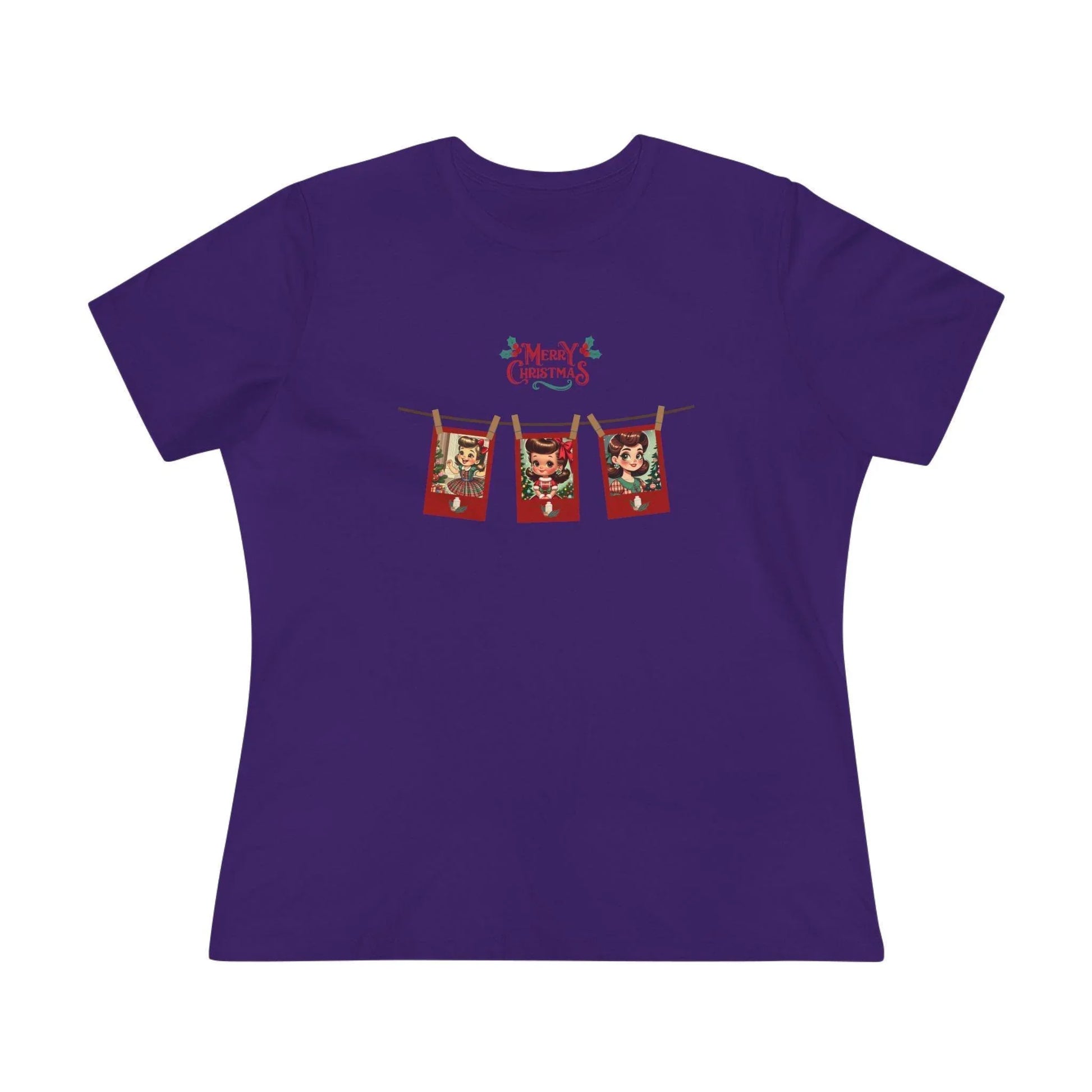 Merry Christmas - Photo Banner - Brunette Girls - Women's Softstyle Tee - Whippie's