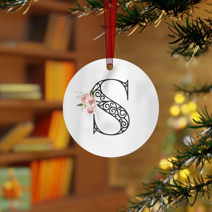 Floral Letters: Letter S - Metal Christmas Ornament - Whippie's