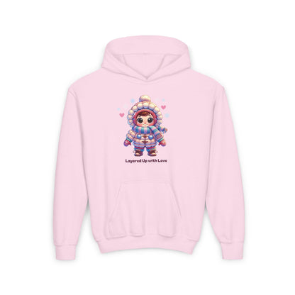 Layered Up with Love (girl) - Cozy Comfort for Kids! ❄️💖 Youth Heavy Blend Hooded Sweatshirt - Whippie's