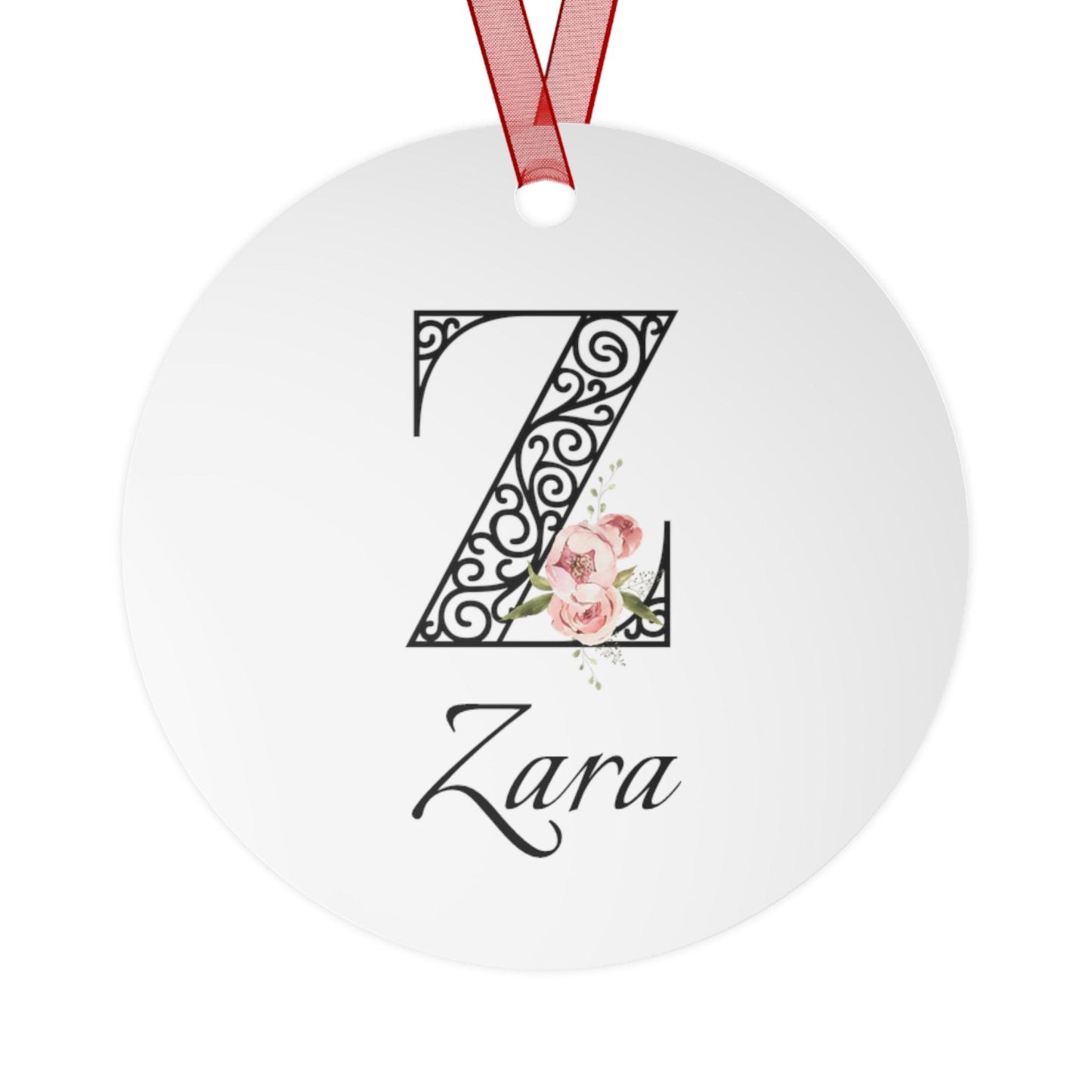 Floral Letters: Letter Z - Peony Metal Christmas Ornament - Personalizable - Whippie's