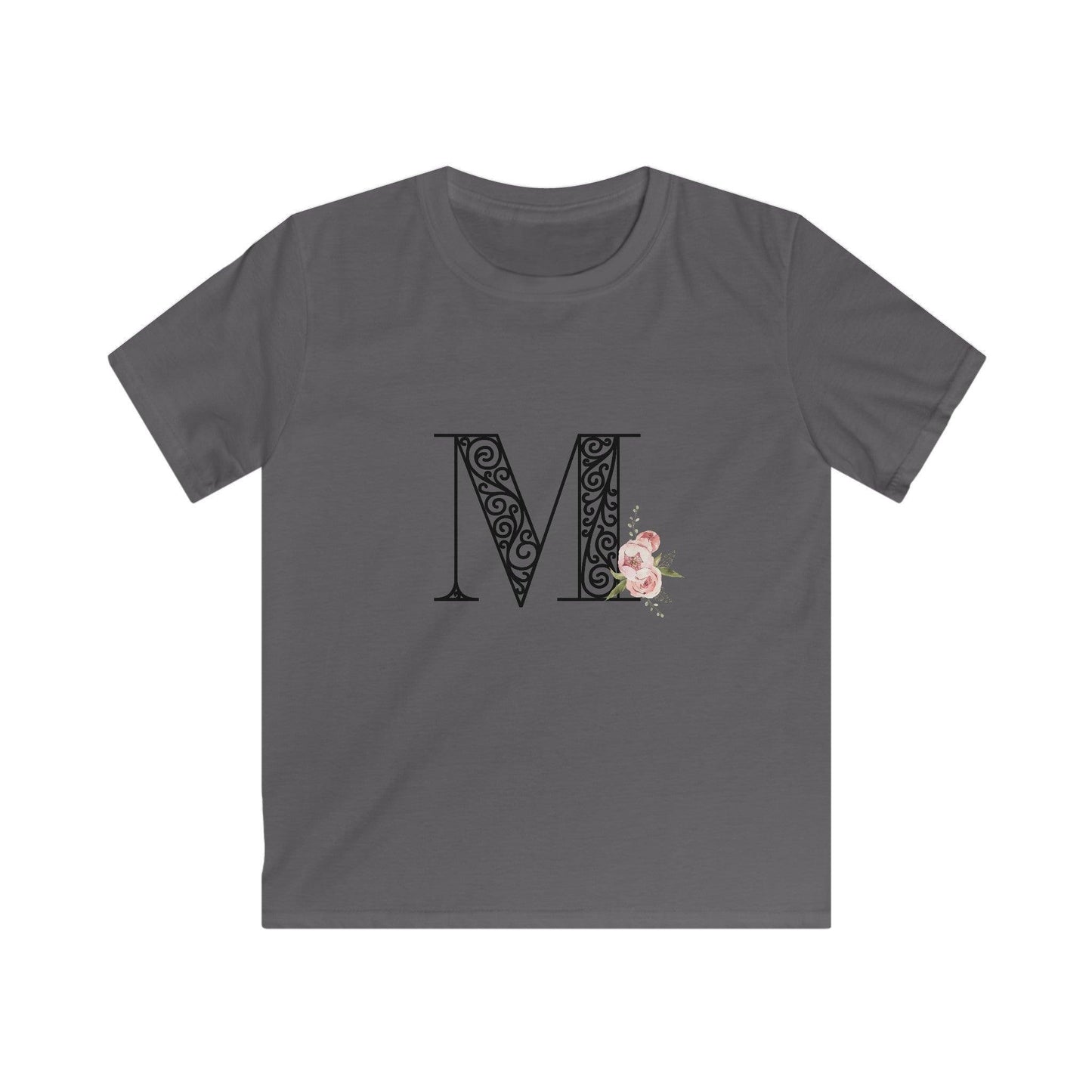 Floral Letters: Letter M - Kids Softstyle Tee - Whippie's