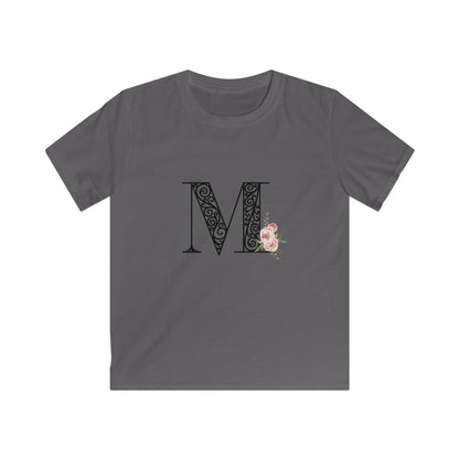 Floral Letters: Letter M - Kids Softstyle Tee - Whippie's