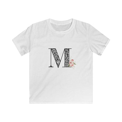 Floral Letters: Letter M - Kids Softstyle Tee - Whippie's
