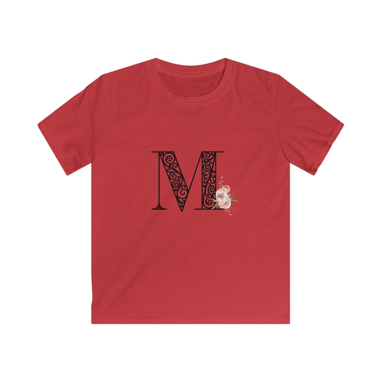 Floral Letters: Letter M - Kids Softstyle Tee - Whippie's