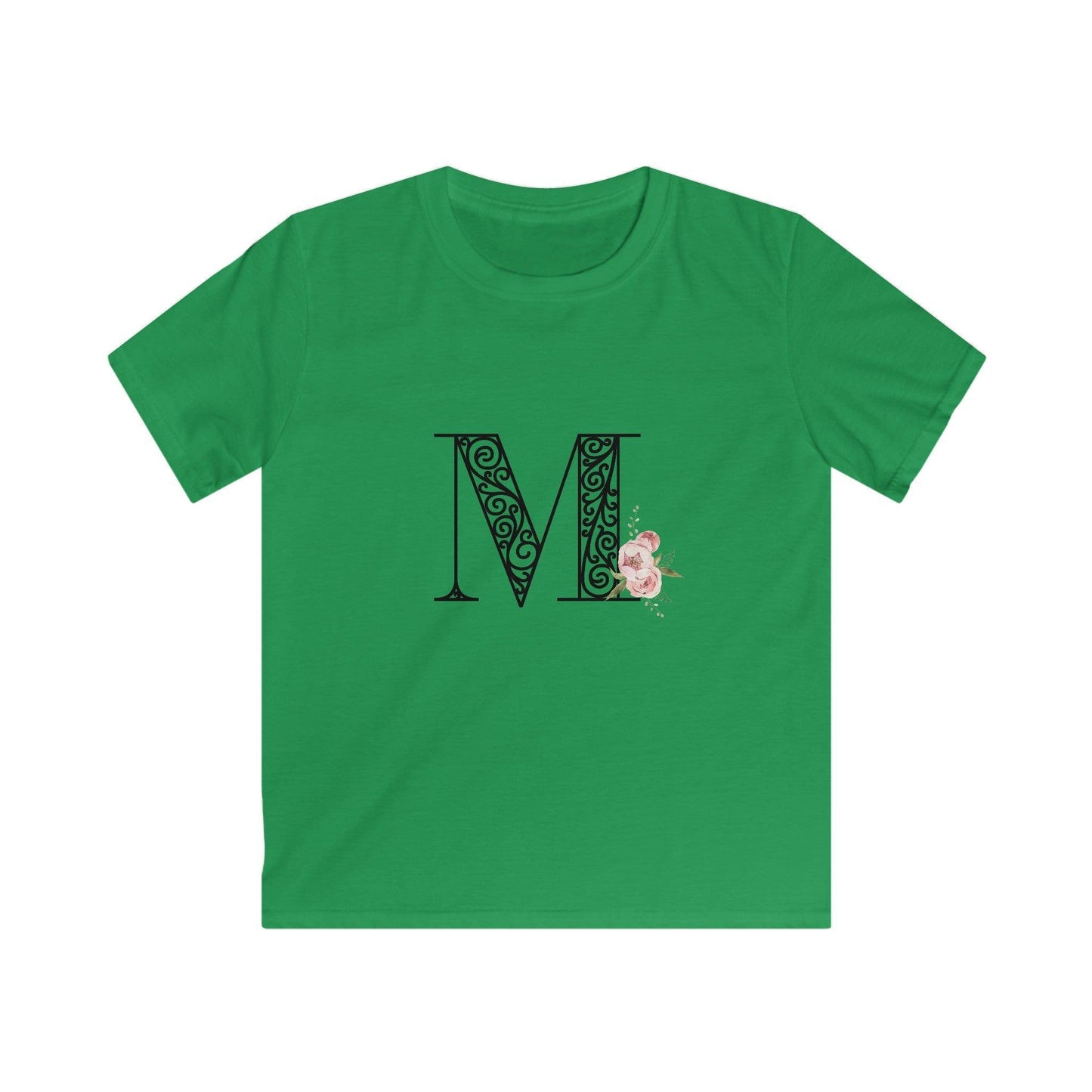Floral Letters: Letter M - Kids Softstyle Tee - Whippie's