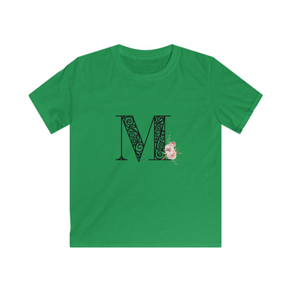 Floral Letters: Letter M - Kids Softstyle Tee - Whippie's