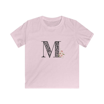 Floral Letters: Letter M - Kids Softstyle Tee - Whippie's
