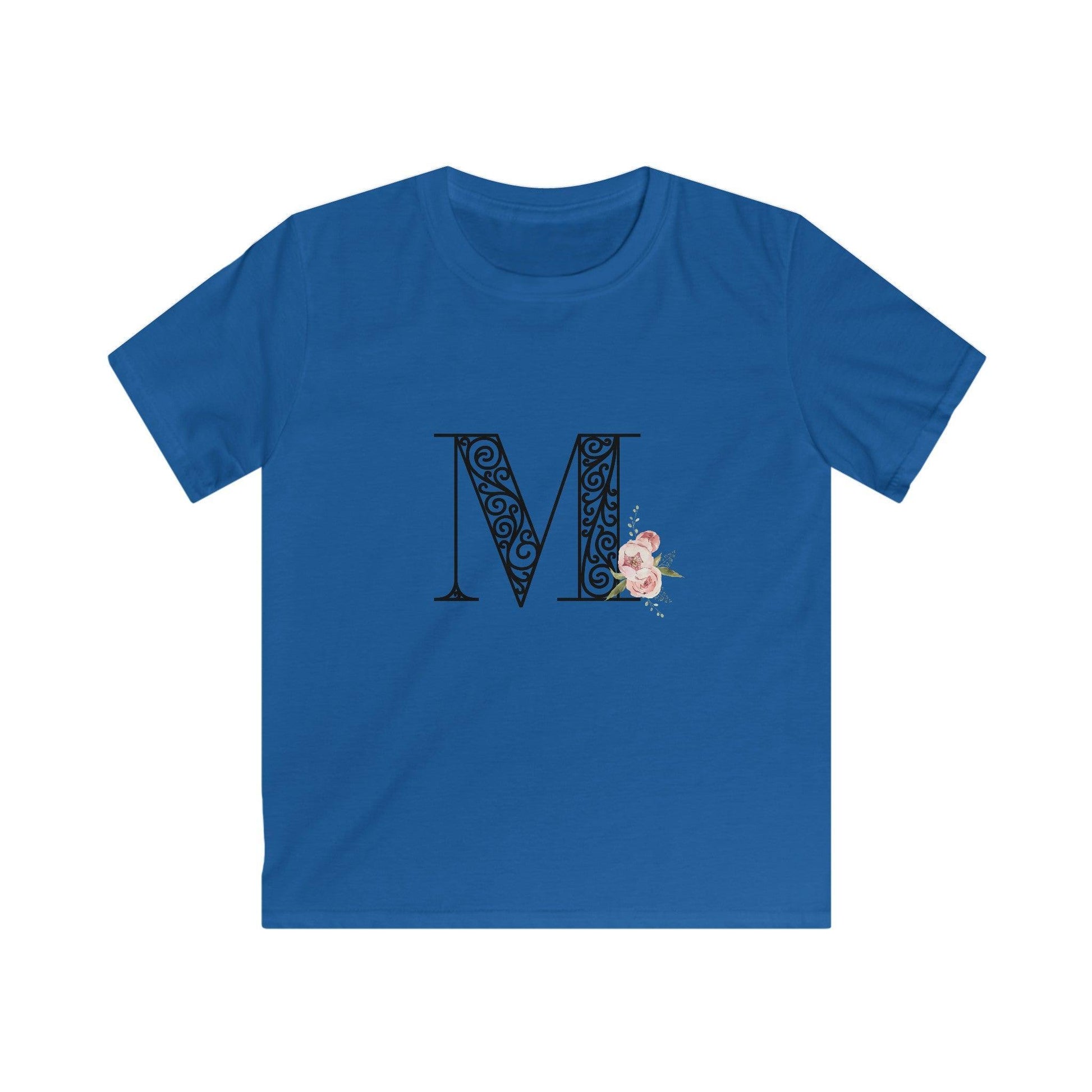 Floral Letters: Letter M - Kids Softstyle Tee - Whippie's
