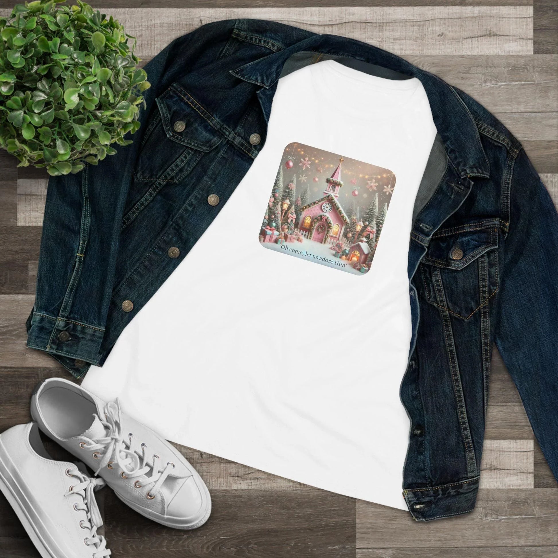 💖🏡 Pink Christmas Village - Oh Come, Let Us Adore Him ✨🎄 - Women's Softstyle Tee - Whippie's