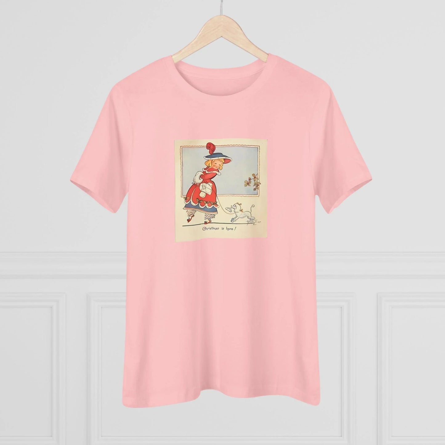 Christmas is Here - Vintage Girl with Poodle - Women's Softstyle Tee - Whippie's