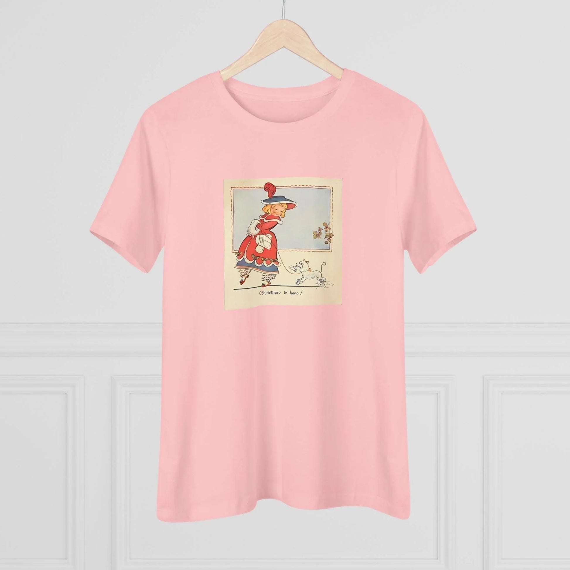 Christmas is Here - Vintage Girl with Poodle - Women's Softstyle Tee - Whippie's
