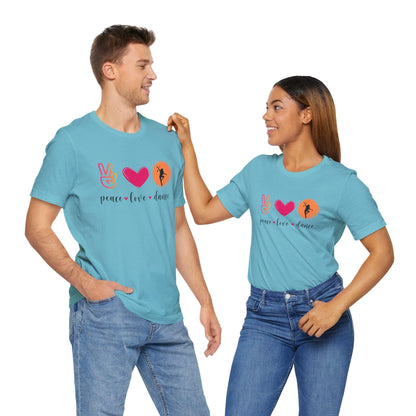 Peace, Love & Dance Unisex Jersey Tee - ✌️❤️💃 Express Yourself Through Movement! 💃❤️✌️ - Whippie's