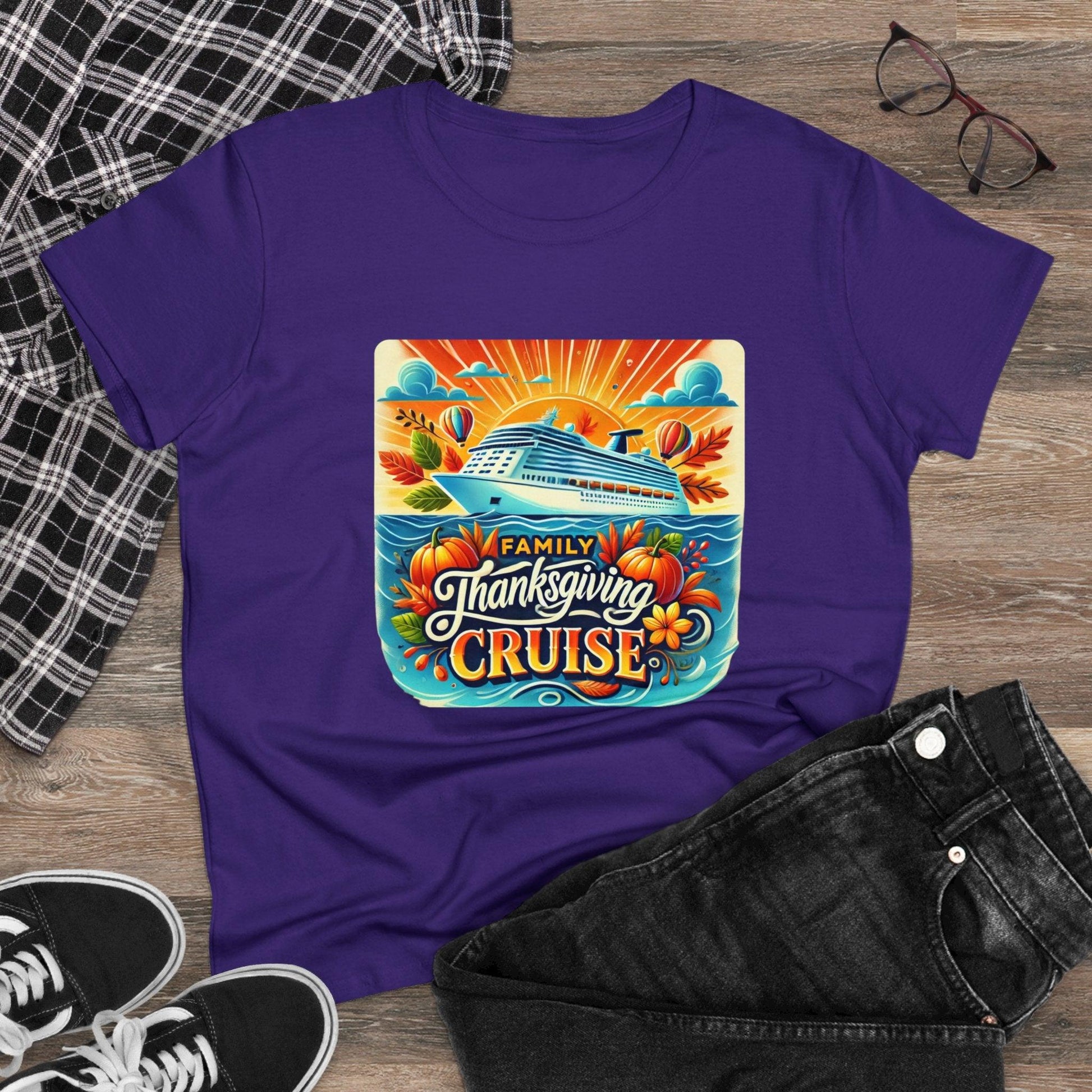 Family Thanksgiving Cruise - Gobble 'til You Wobble! 🚢🍂 Women's Midweight Cotton Tee - Whippie's