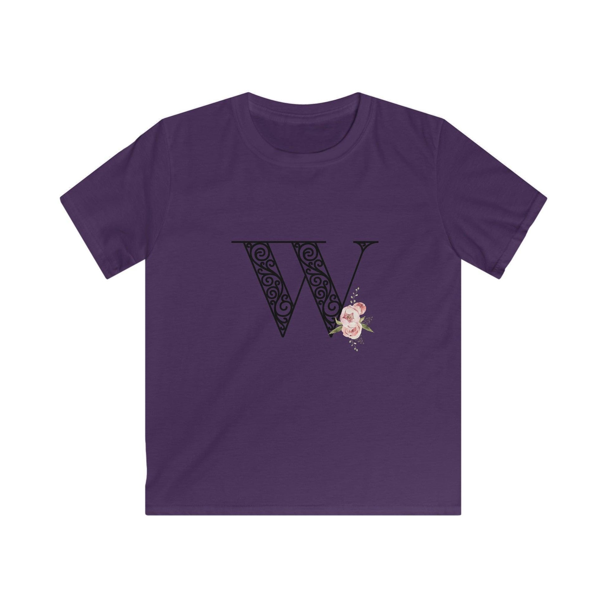 Floral Letters: Letter W - Kids Softstyle Tee - Whippie's