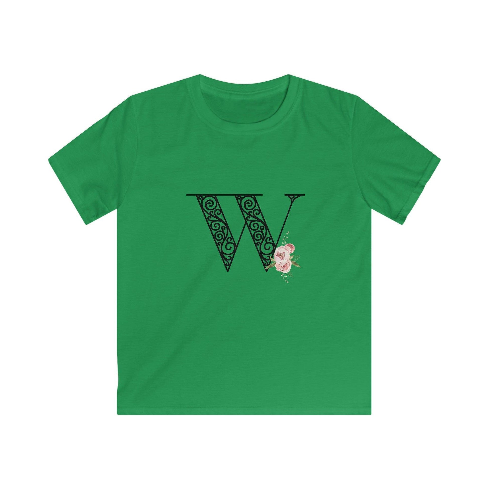 Floral Letters: Letter W - Kids Softstyle Tee - Whippie's