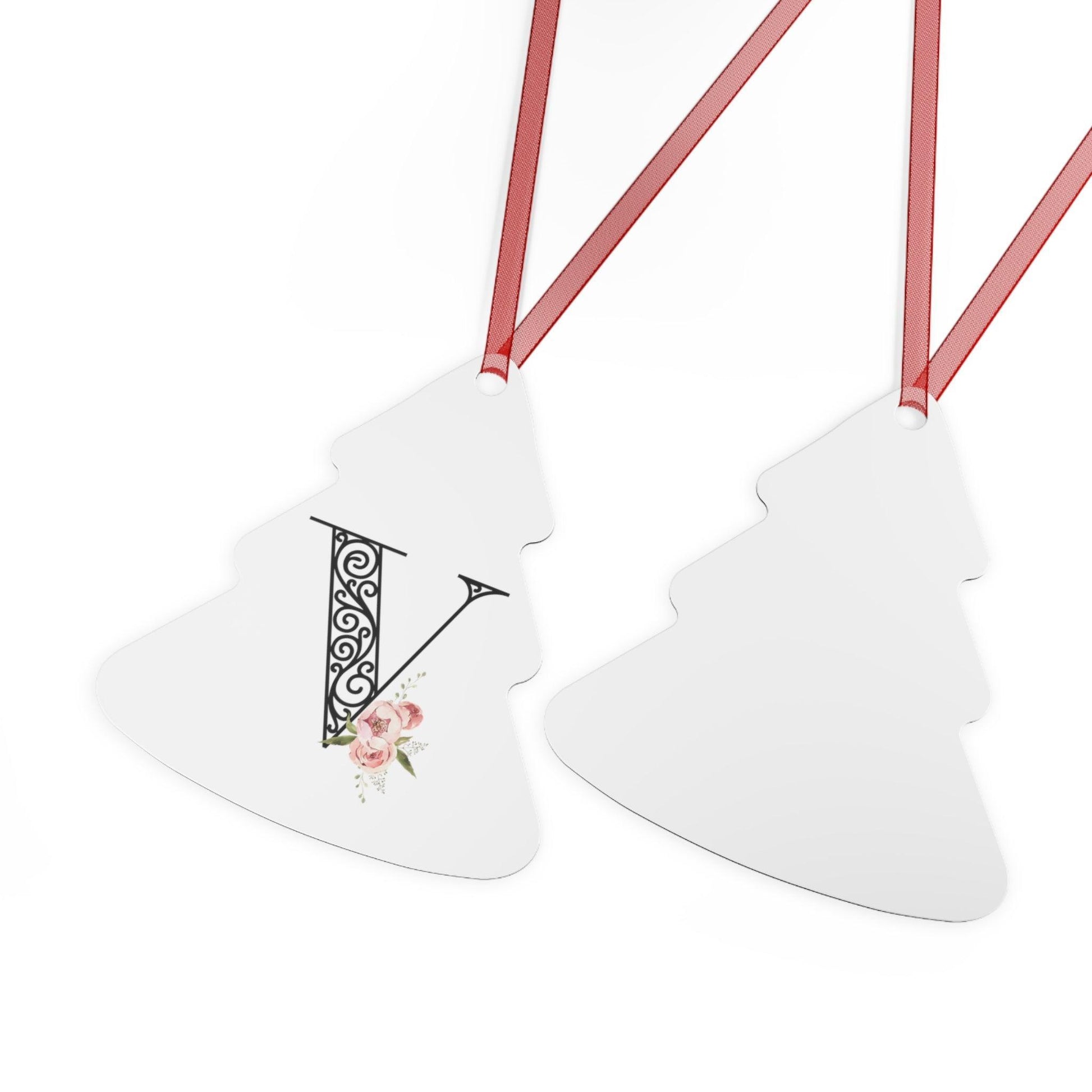 Floral Letters: Letter V - Metal Christmas Ornament - Whippie's