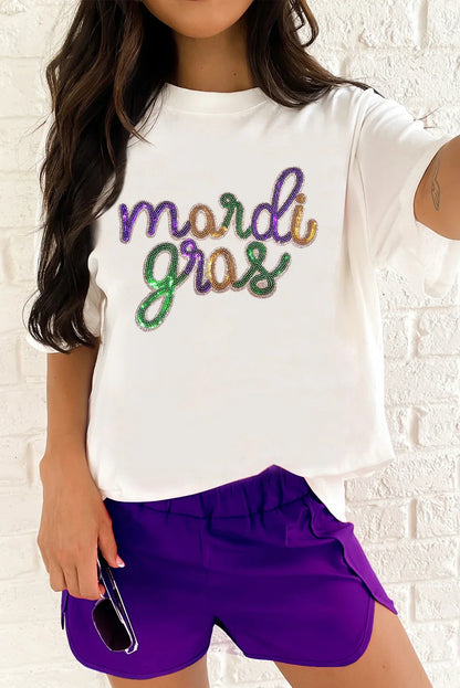 Mardi Gras Tee | Sequin Party Graphic Shirt