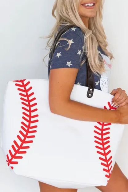 Baseball Canvas Tote Bag | White Game Day Shoulder Bag
