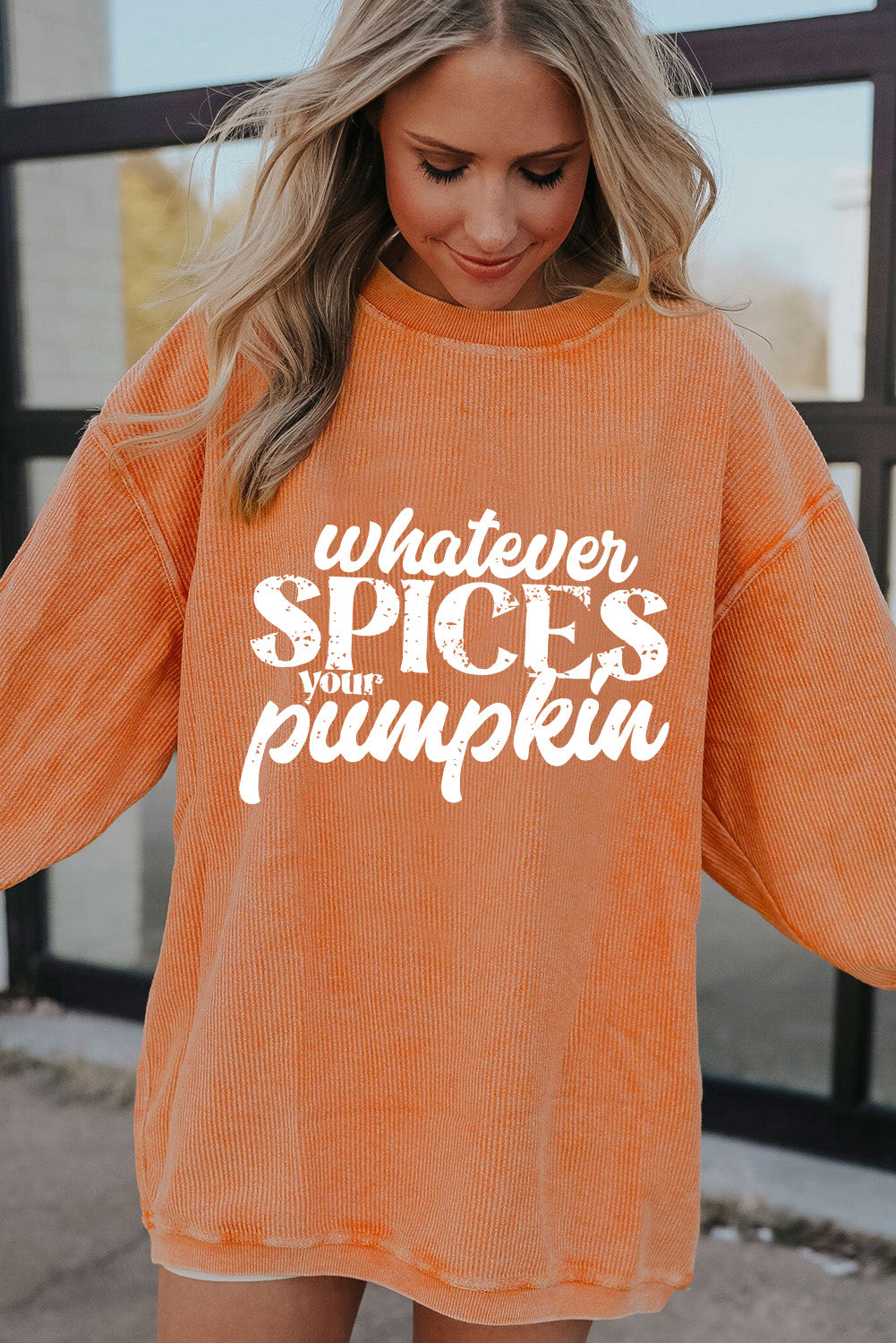 Whatever Spices Your Pumpkin Sweatshirt | Orange Corded Pullover