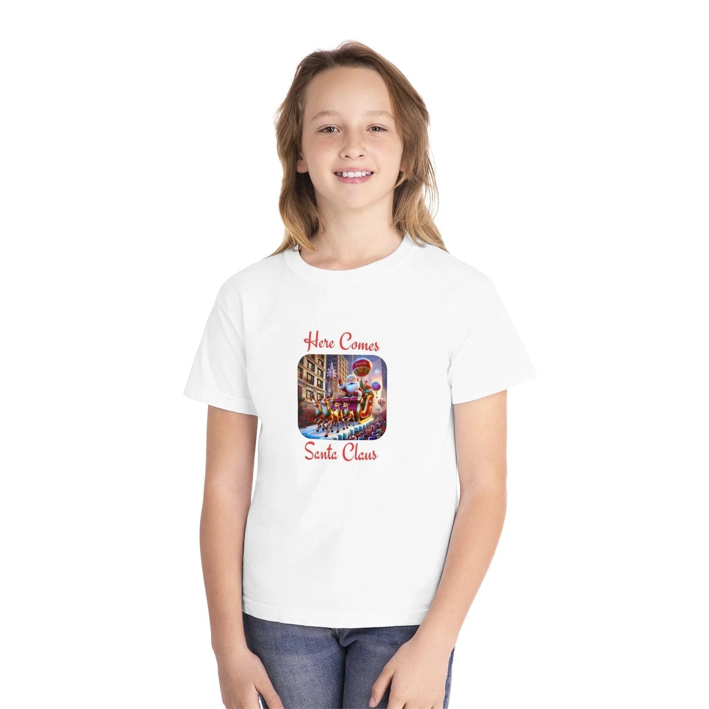 🎅 Here Comes Santa Claus 🎄 Youth Midweight Tee ✨ - Whippie's