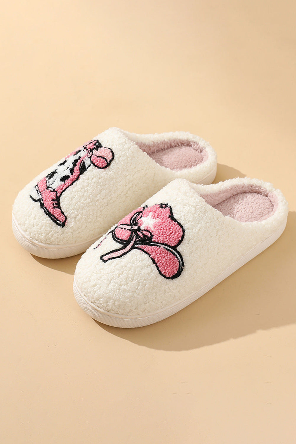 White Cowgirl Hat and Boot Plush Thermal Slippers