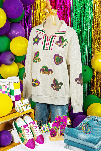 Sequin Mardi Gras Sweatshirt | Zip Pullover