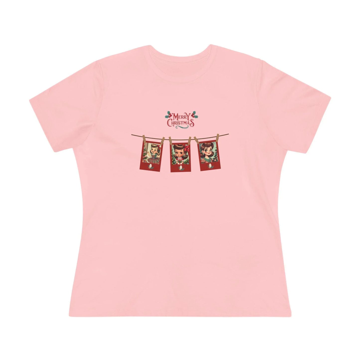 Merry Christmas - Photo Banner - Brunette Girls - Women's Softstyle Tee - Whippie's