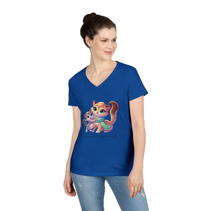 Blessed Mamma - Cat and Kitten 🐱💐 Ladies' V-Neck Tee 💖 - Whippie's