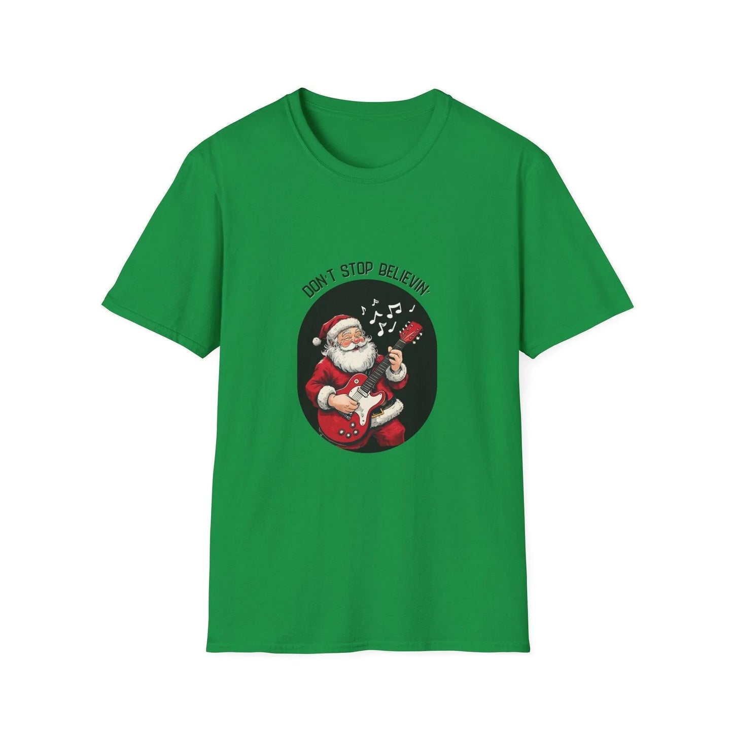 Don't Stop Believin': Santa's Rockin' Christmas Cheer! 🎅🎸🎄 - Unisex Softstyle T-shirt - Whippie's