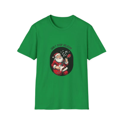 Don't Stop Believin': Santa's Rockin' Christmas Cheer! 🎅🎸🎄 - Unisex Softstyle T-shirt - Whippie's