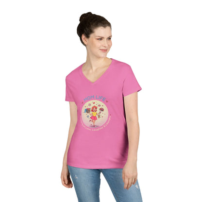 Mom Life: Running on Love, Laughter & Laundry V-Neck T-Shirt - Whippie's