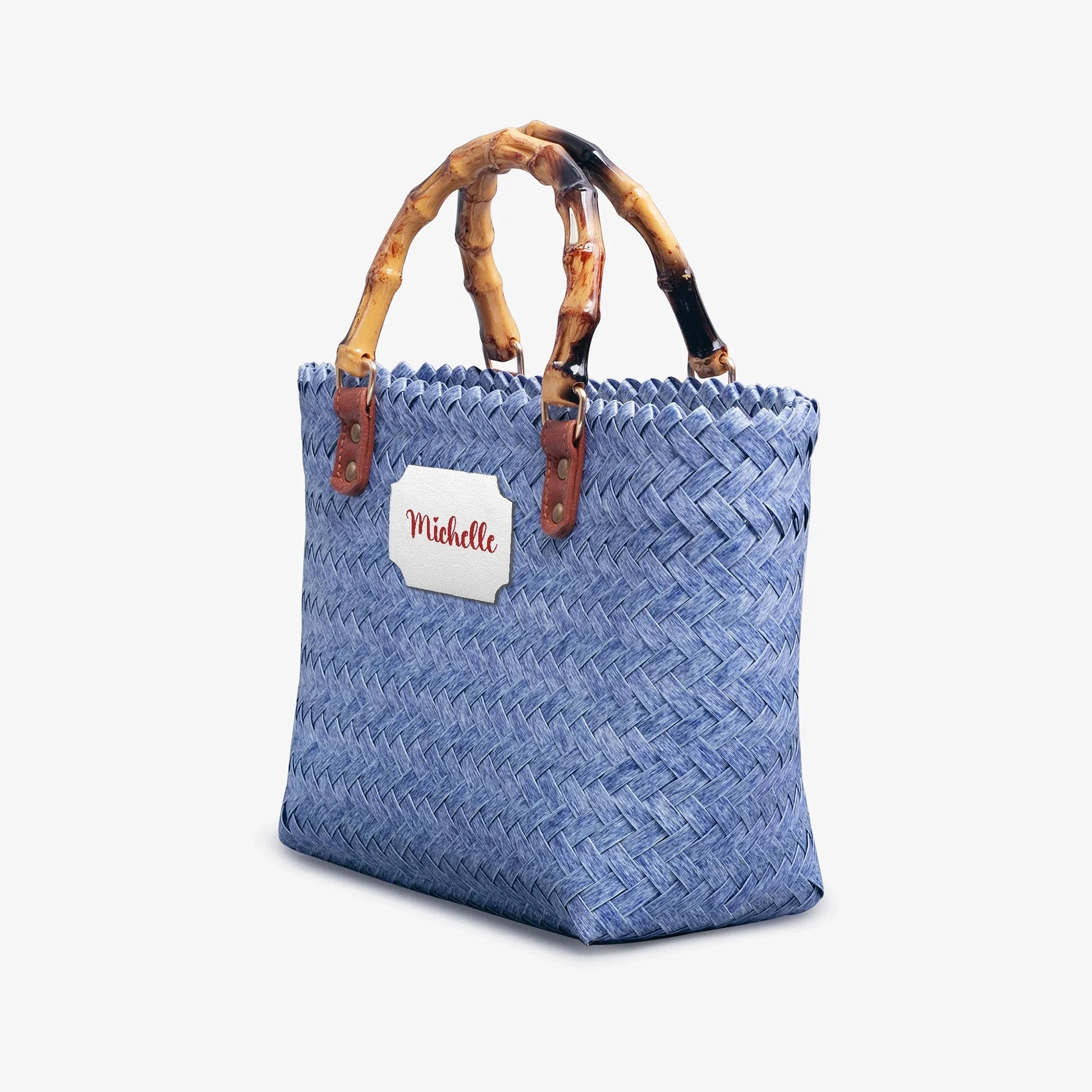 1231. Chic Woven Basket Bag with Bamboo Handle - Personalizable - Whippie's