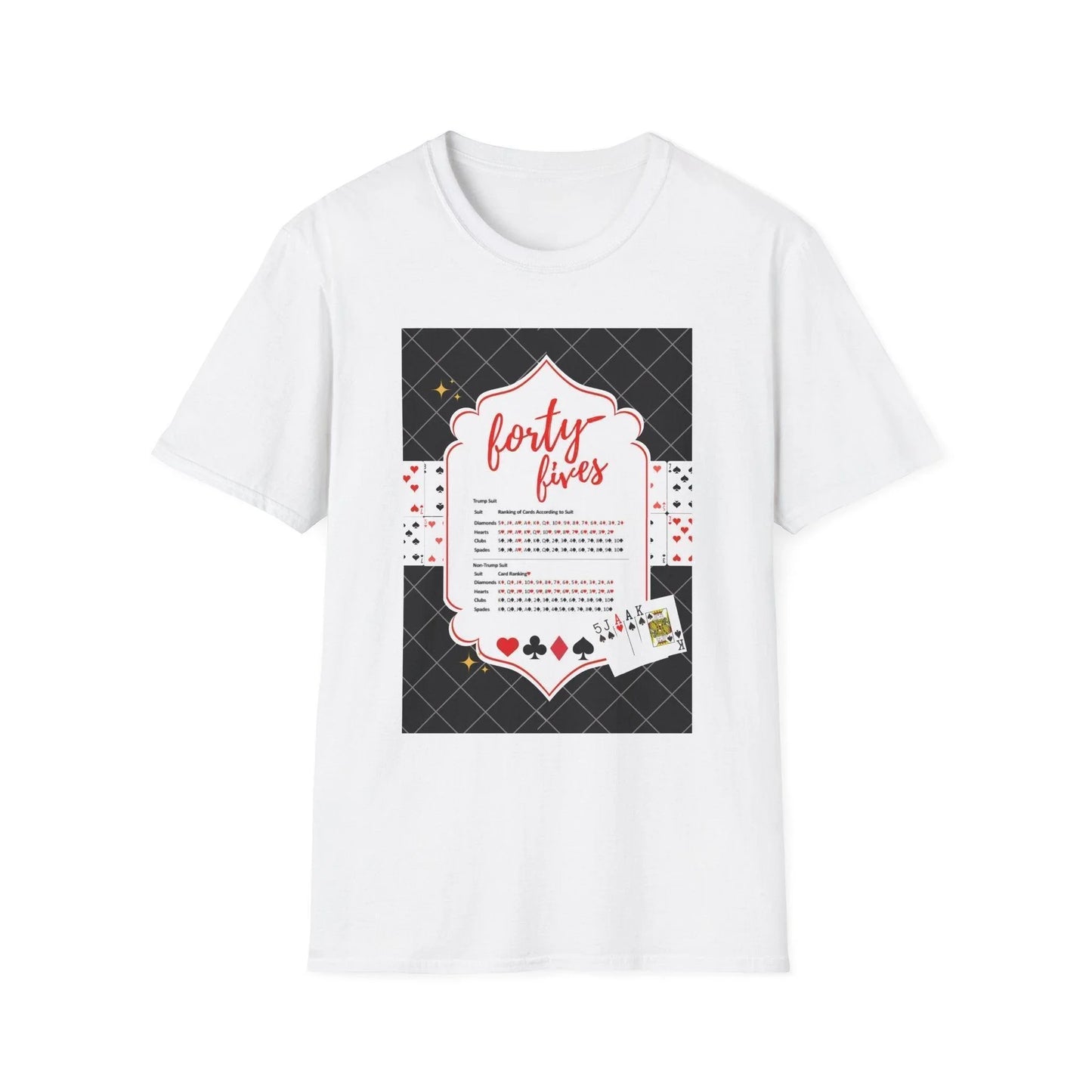 Forty-Fives Card Rankings - Black Background - Unisex T-Shirt - Whippie's