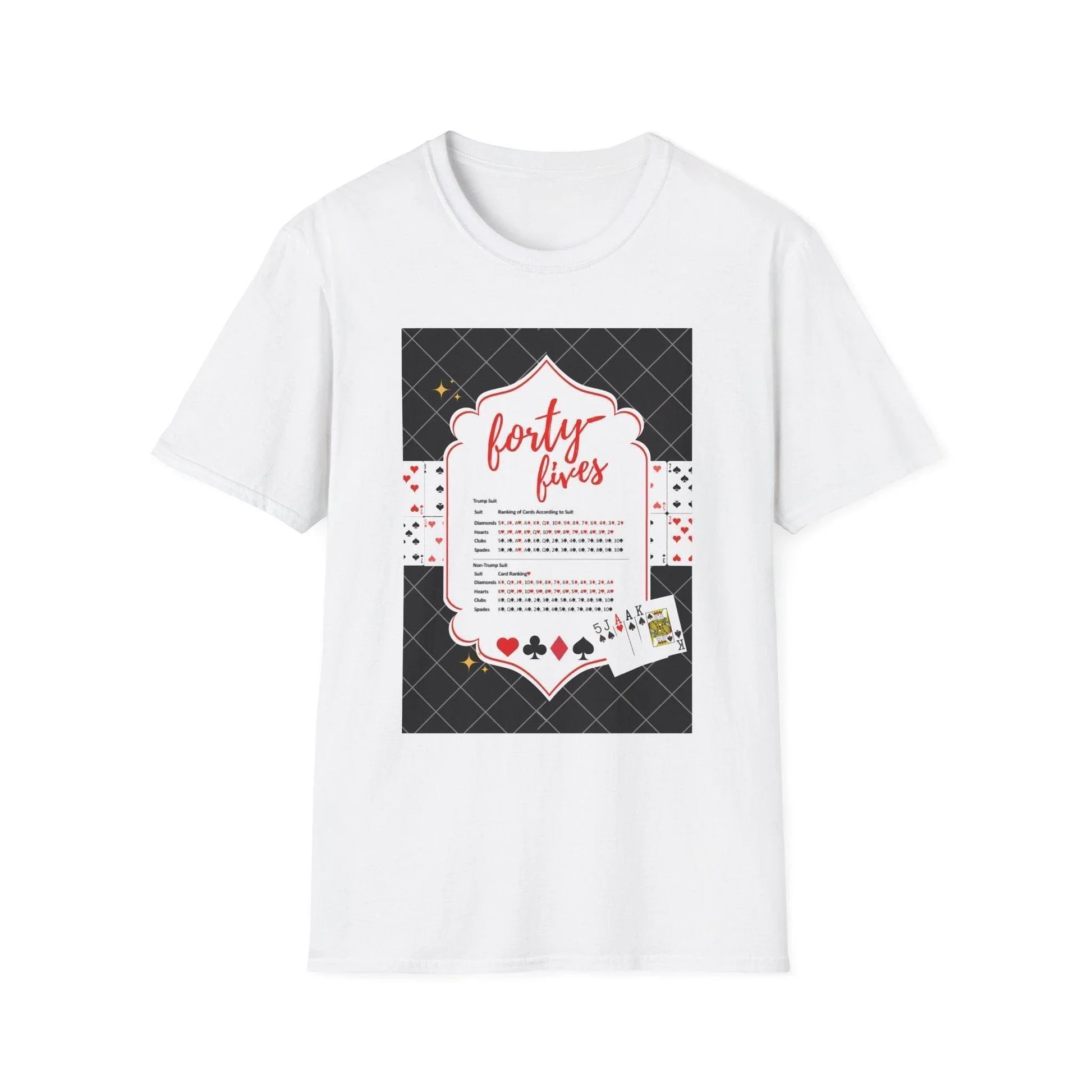 Forty-Fives Card Rankings - Black Background - Unisex T-Shirt - Whippie's