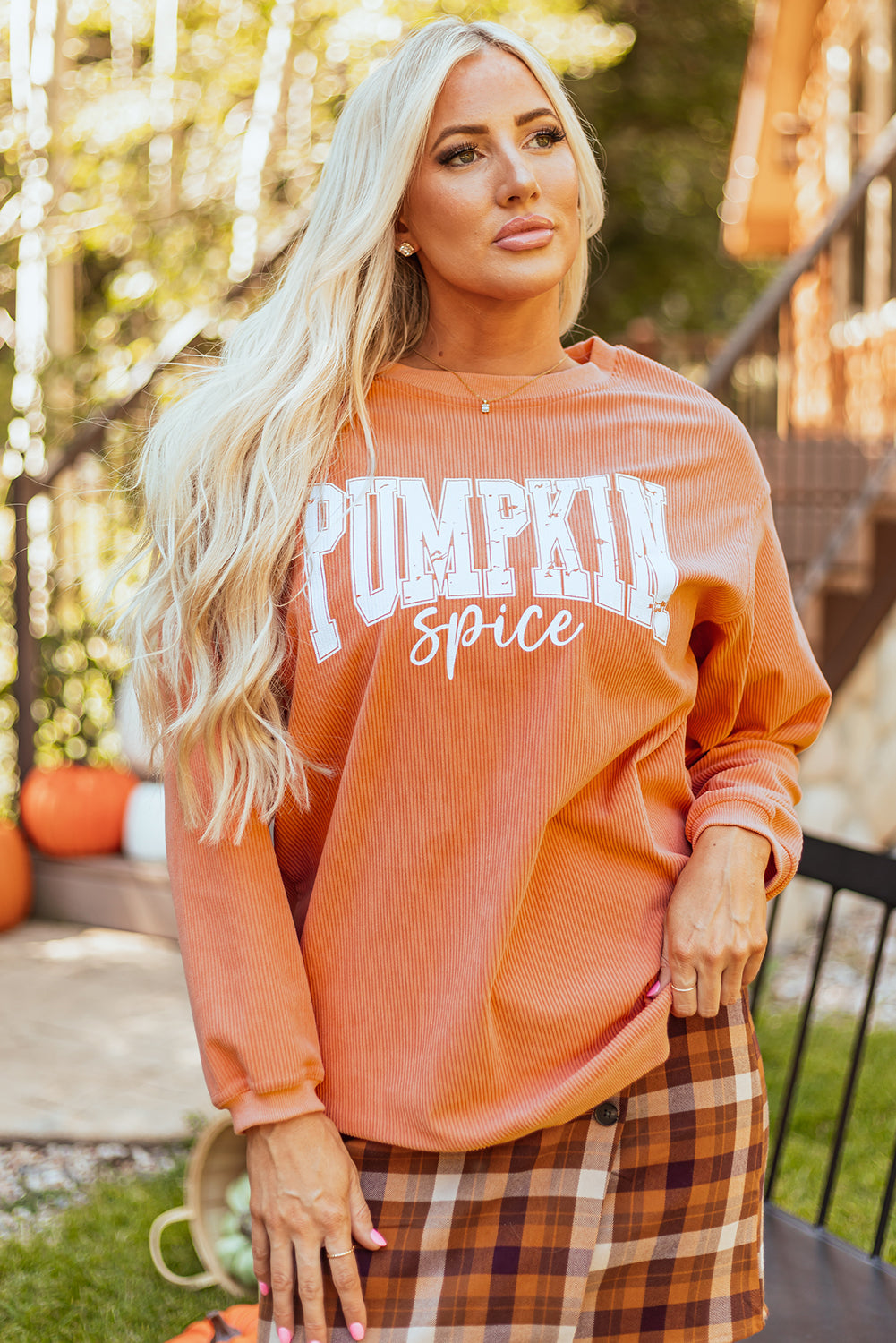 Pumpkin Spice Sweatshirt | Orange Corded Fall Pullover