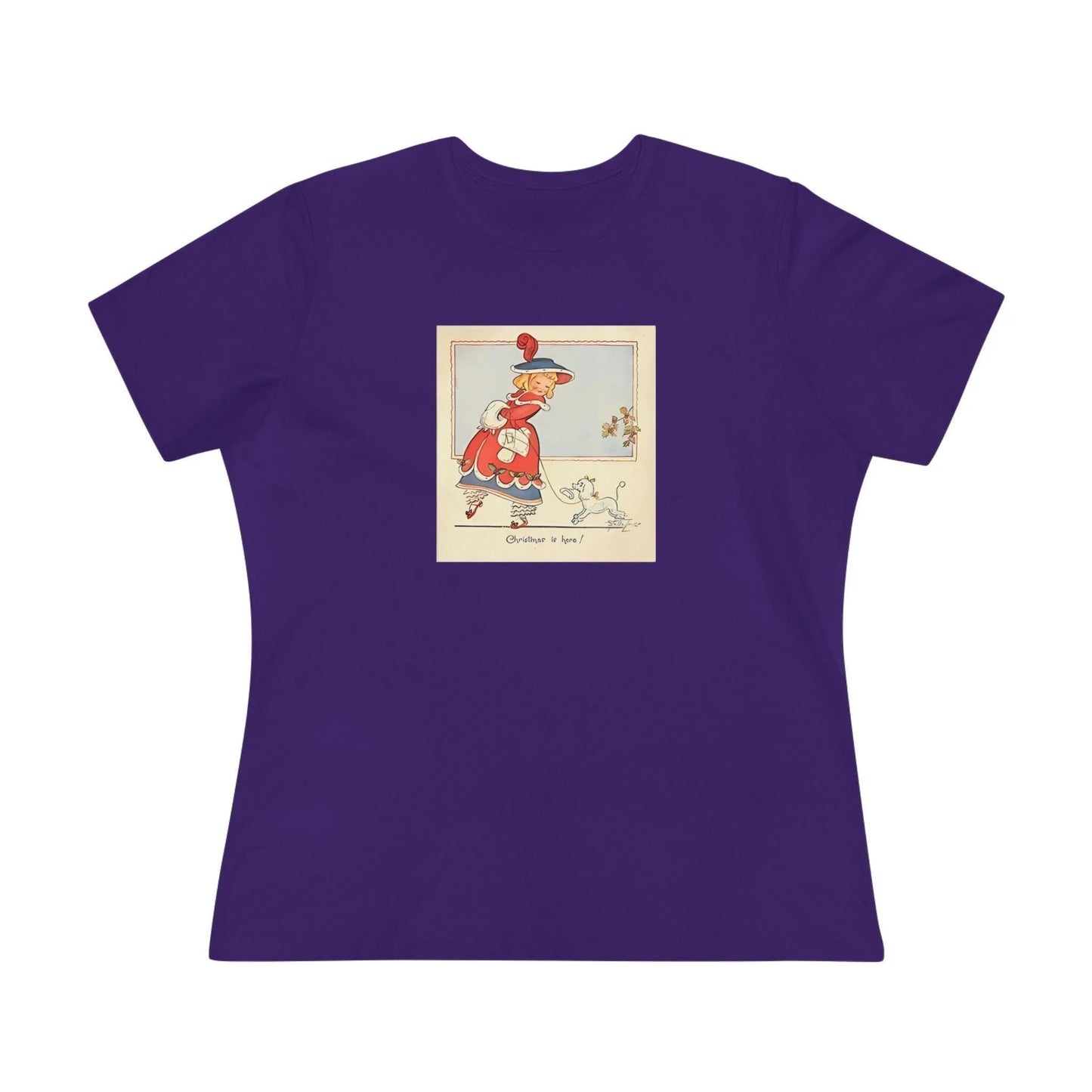 Christmas is Here - Vintage Girl with Poodle - Women's Softstyle Tee - Whippie's