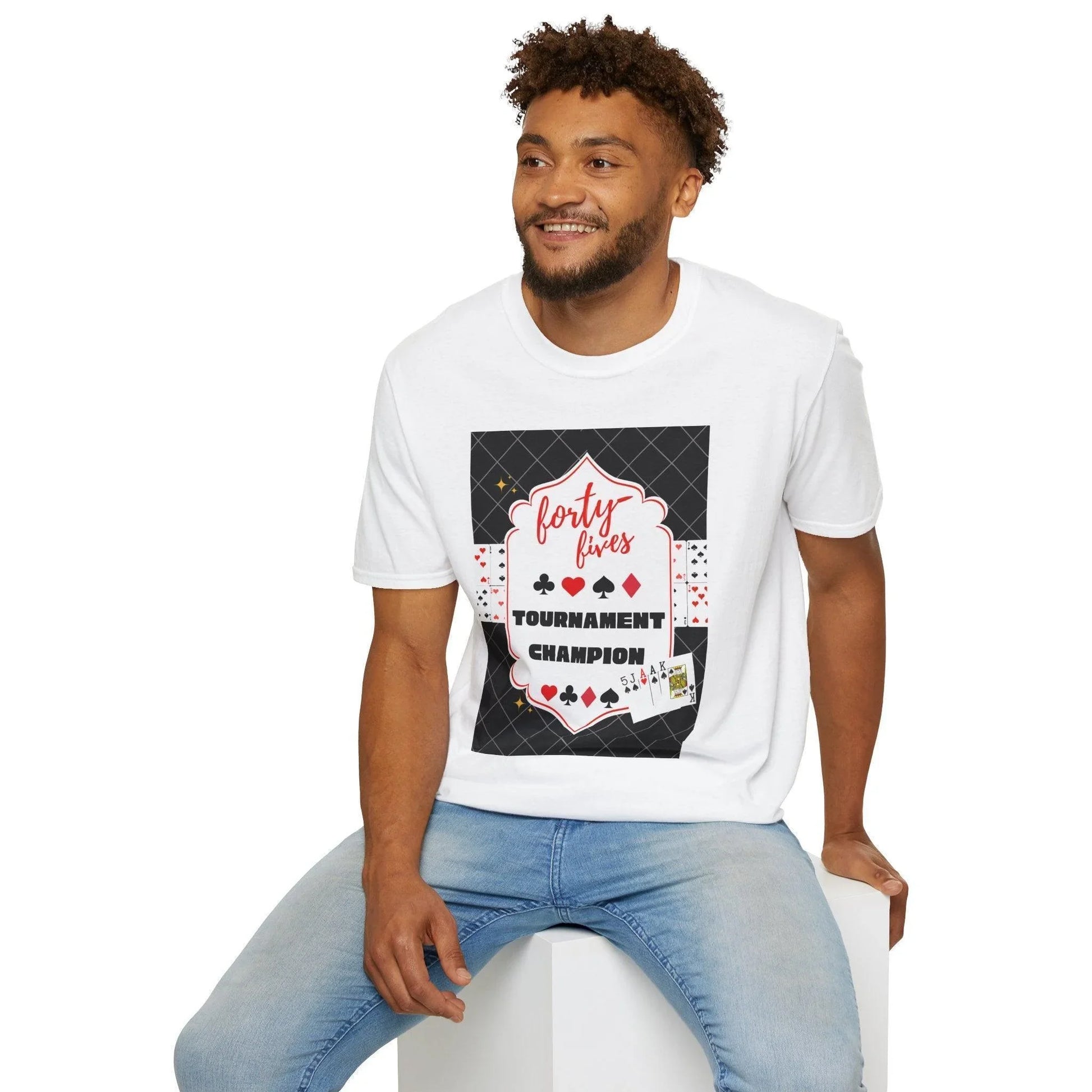 Forty-Fives Tournament Champion - Black Background - Unisex T-Shirt - Whippie's