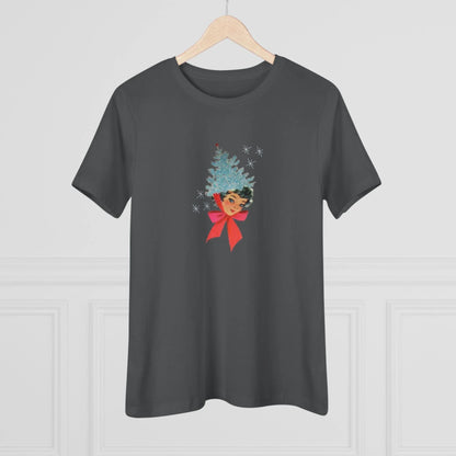 Retro Lady with Tinsel Christmas Tree Hat - Women's Tee - Whippie's