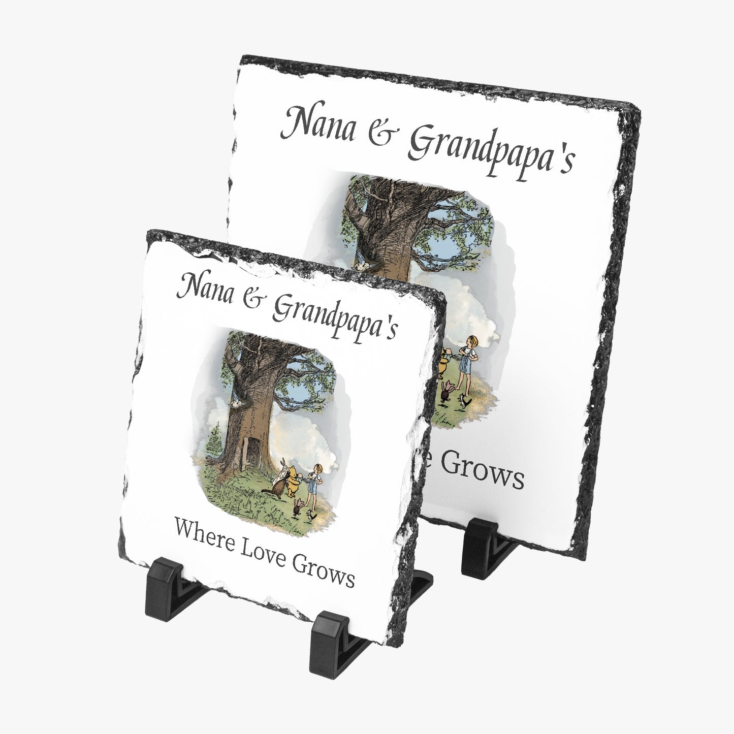 Nana & Granpapa's Where Love Grows Classic Pooh Slate Sign  showing both sizes for comparison
